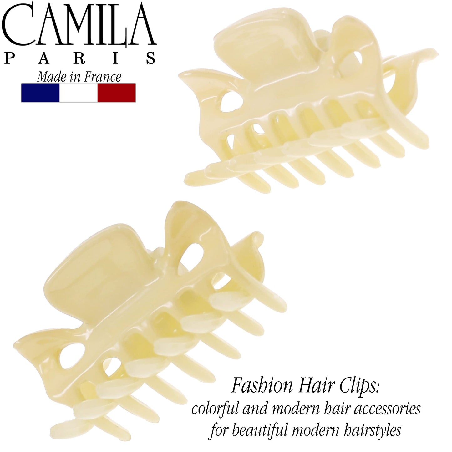Camila Paris CP3512 Cream Hair Clips Set of 2 – 1.5 Inch French Claw Clips, Strong Hold, No Slip, Made in France