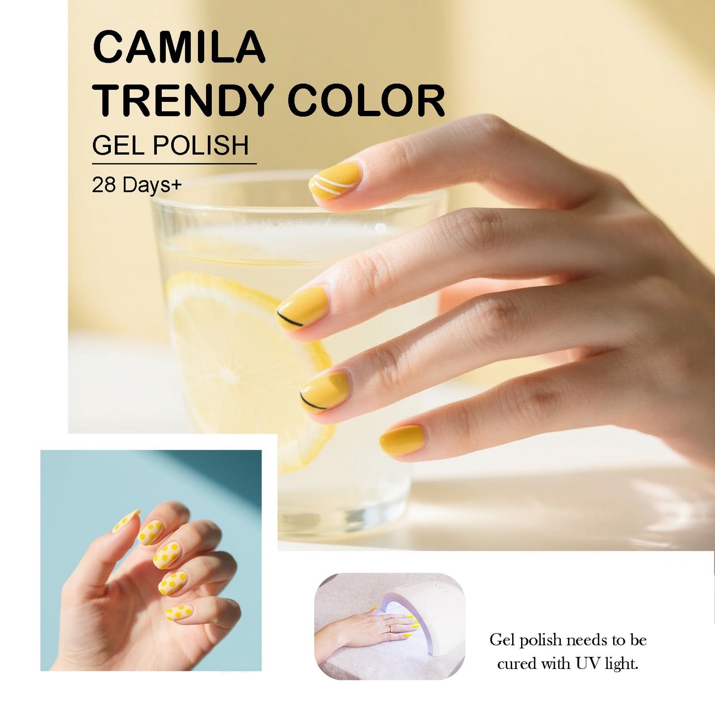CAMILA 6-Piece Yellow Gel Nail Polish Set – HEMA-Free, UV/LED Soak-Off, High Pigment & Long-Lasting Shine