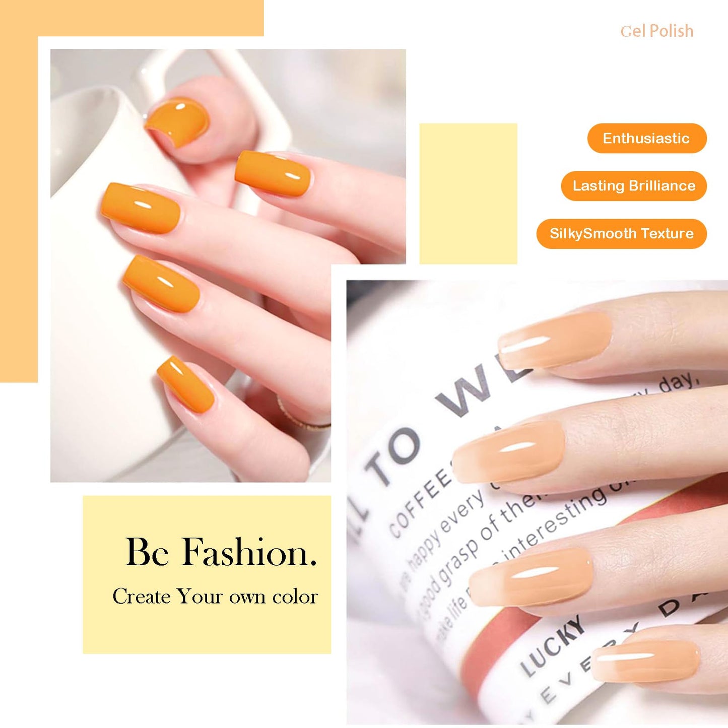 CAMILA 6-Piece Yellow Gel Nail Polish Set – HEMA-Free, UV/LED Soak-Off, High Pigment & Long-Lasting Shine