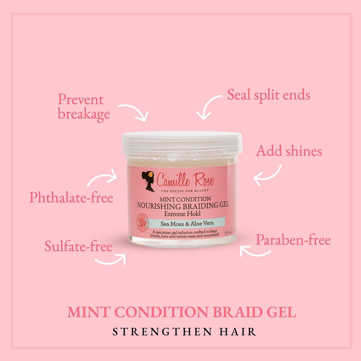 Camille Rose Mint Condition Braiding Gel – Sea Moss & Aloe Vera, 12 oz