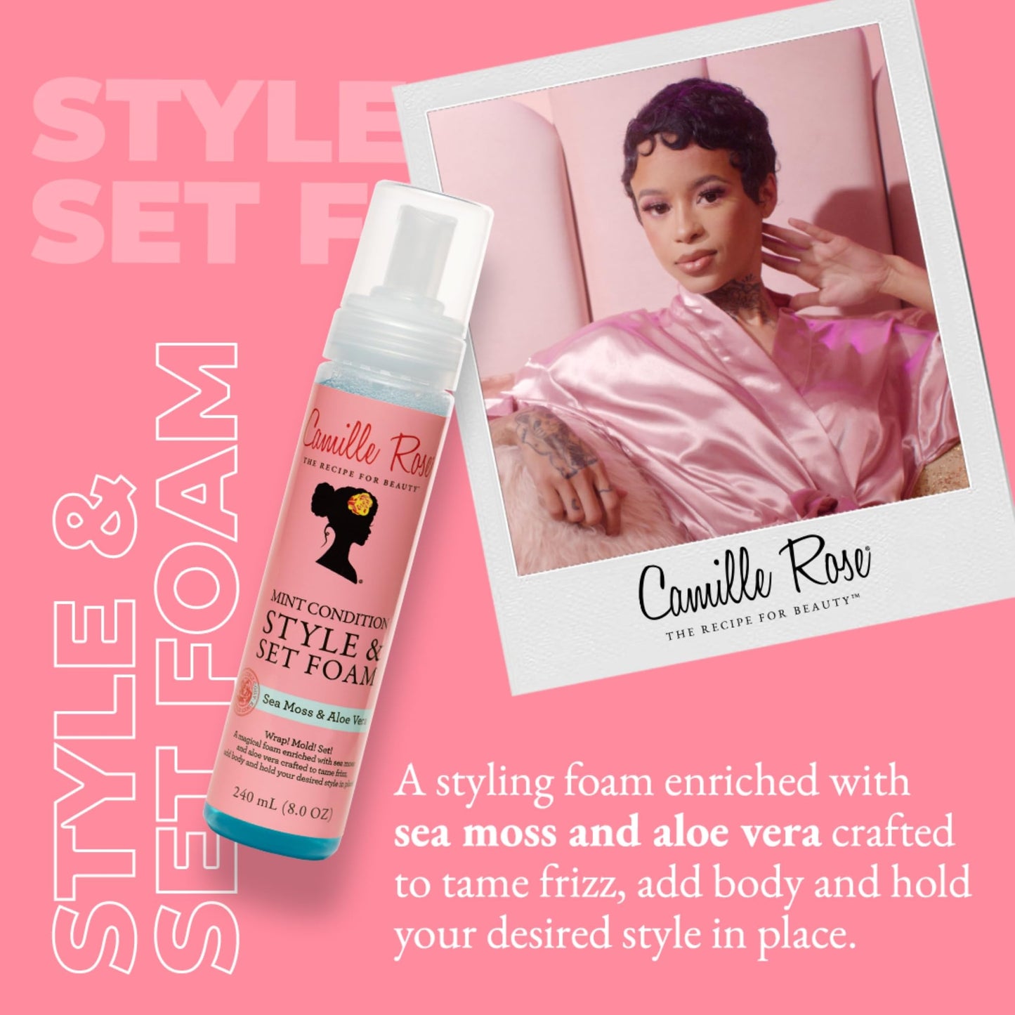 Camille Rose Mint Condition Style & Set Foam – Sea Moss & Aloe Vera Hair Mousse, Curl Definition, Volumizing & Frizz Control | 8 oz