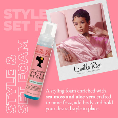Camille Rose Mint Condition Style & Set Foam – Sea Moss & Aloe Vera Hair Mousse, Curl Definition, Volumizing & Frizz Control | 8 oz
