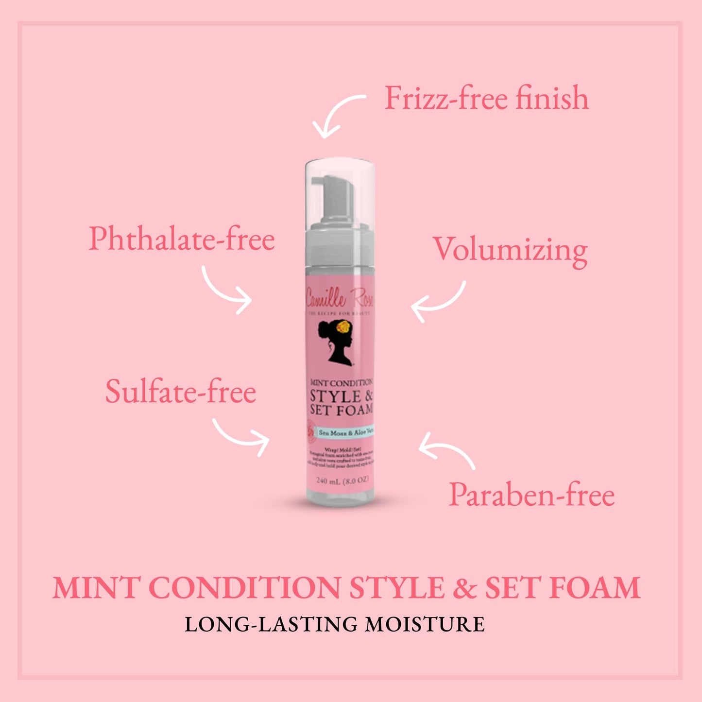 Camille Rose Mint Condition Style & Set Foam – Sea Moss & Aloe Vera Hair Mousse, Curl Definition, Volumizing & Frizz Control | 8 oz