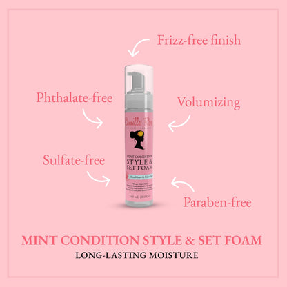 Camille Rose Mint Condition Style & Set Foam – Sea Moss & Aloe Vera Hair Mousse, Curl Definition, Volumizing & Frizz Control | 8 oz