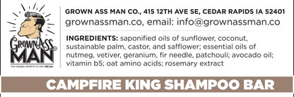 Grown Ass Man Co. Campfire King Solid Shampoo Bar — 3-in-1 Hair, Beard & Body, Plastic Free