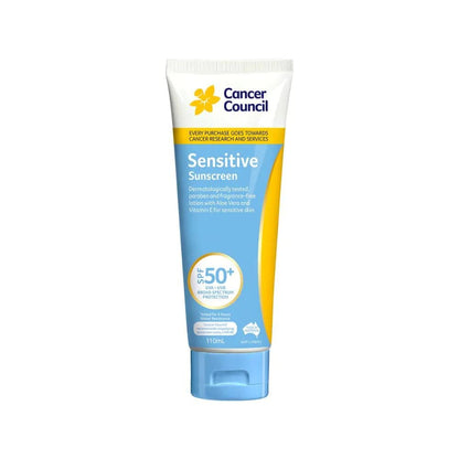 Cancer Council Australia Sensitive Sunscreen SPF50+ 110 ml – Fragrance-Free, Dermatologist Tested