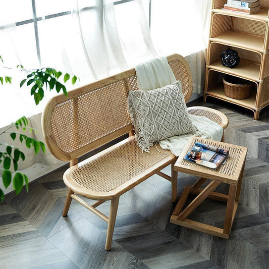 Penny Cane Rattan Bench, Oak