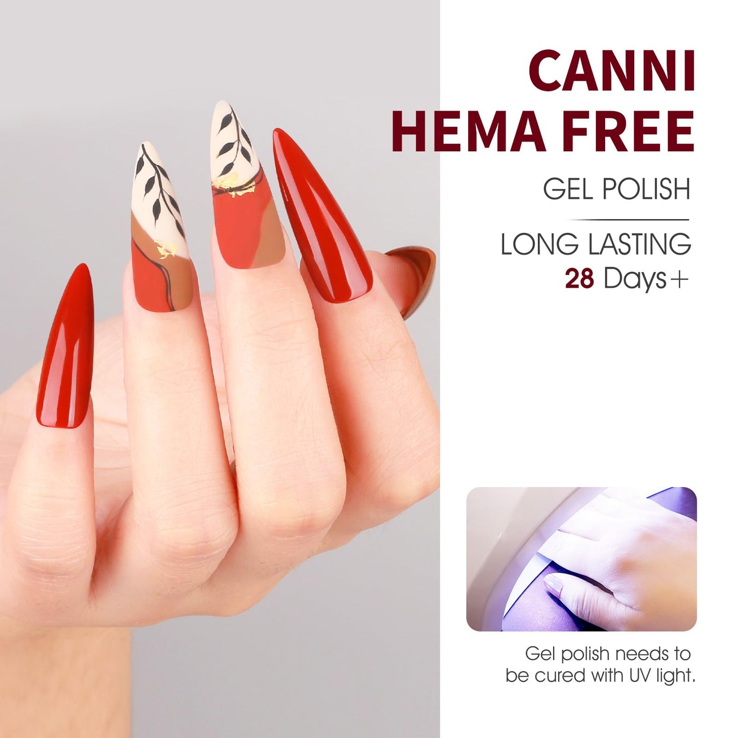 CANNI Red Gel Nail Polish Set – 6 Colors, 9ml | Soak-Off UV/LED Gel Kit