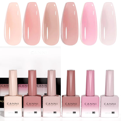CANNI 6 Colors 9ml Sheer Jelly Pink Gel Nail Polish Set – Neutral Transparent Pink Kit