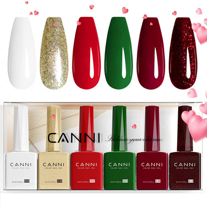 CANNI 6Pcs 9ml Gel Nail Polish Set – HEMA-Free Christmas Colors for At-Home Salon