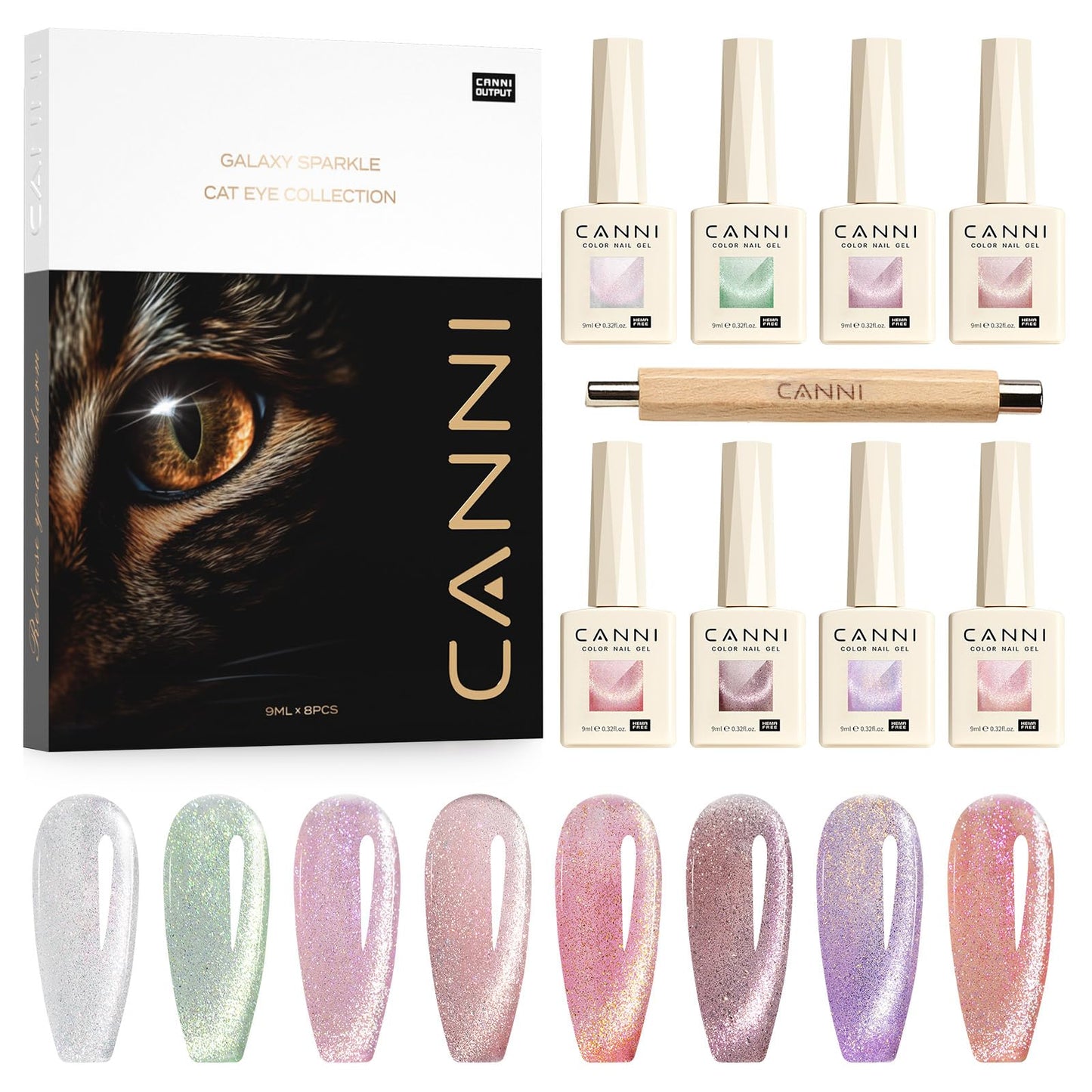 CANNI 8-Pcs Cat Eye Gel Nail Polish Set – 9ml Magnetic Shimmer Colors Kit