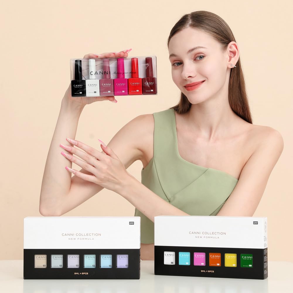 CANNI 9ml Hema-Free Gel Nail Polish Set (6-Pcs) White Black Burgundy Red Purple Nude | Soak-Off LED Gel Manicure Kit for Home