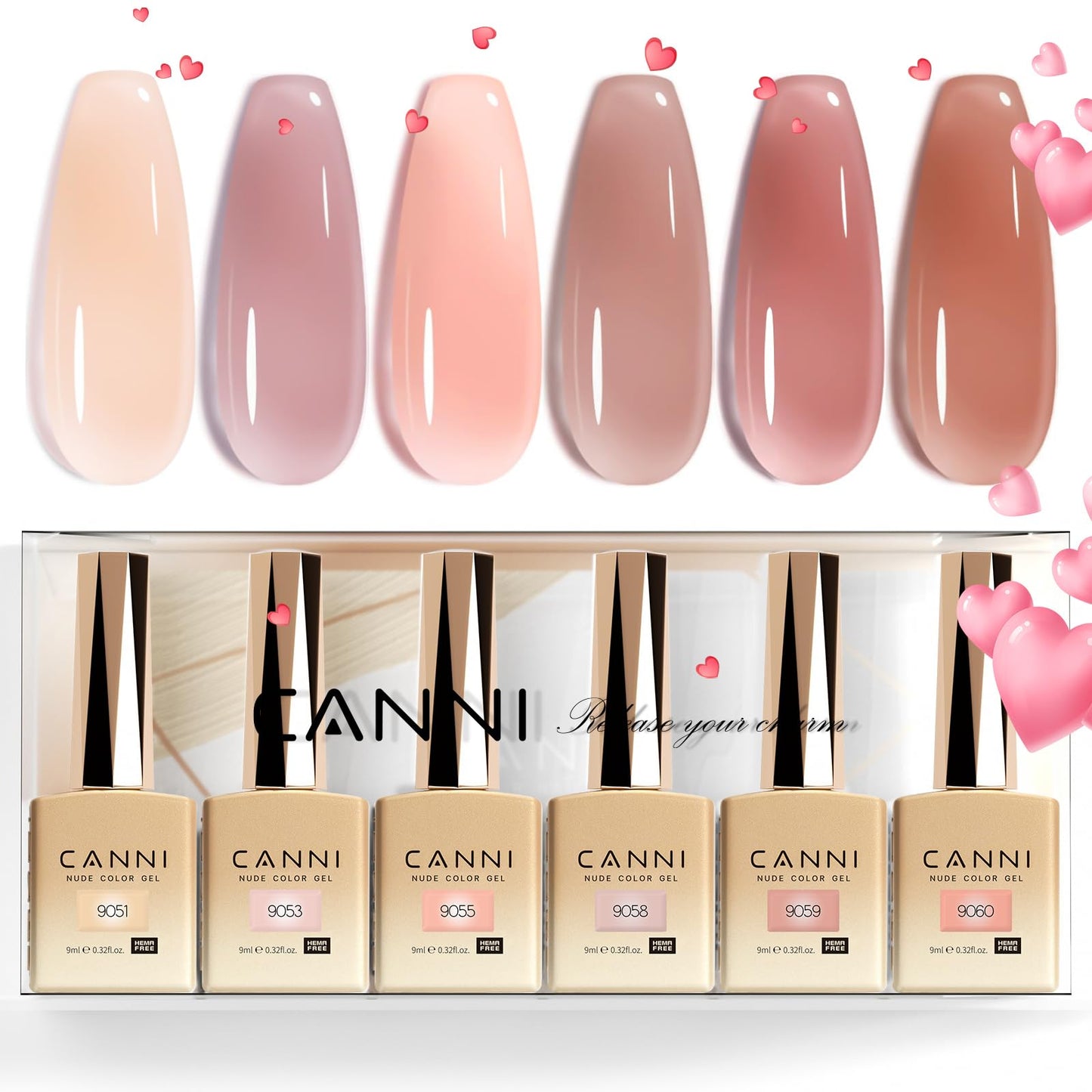 CANNI 6pcs 9ml Jelly Nude Pink Gel Nail Polish Set – HEMA-Free, Long-Lasting Gel Kit