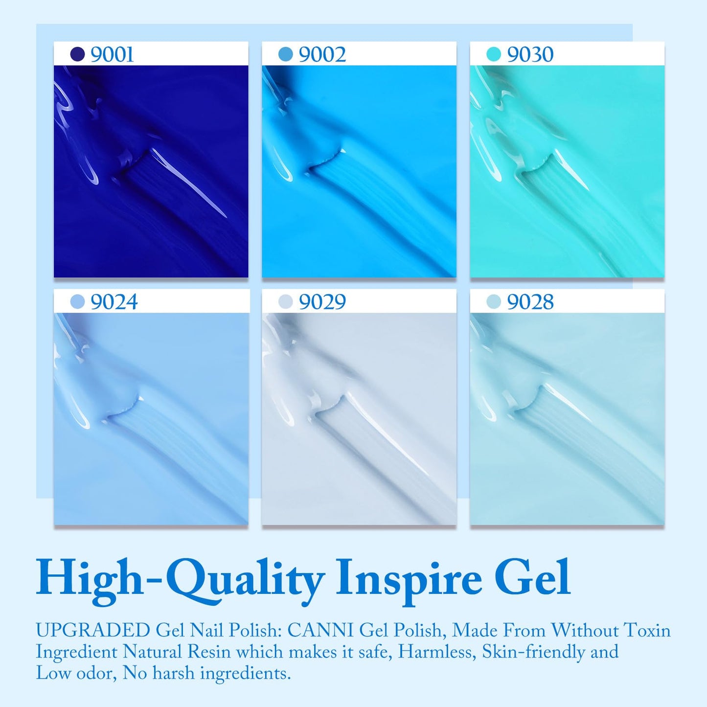 CANNI Blue Gel Nail Polish Set – 6 Colors (9ml Each) Baby Royal Light Blue & Aquarius Ocean-Inspired Shades
