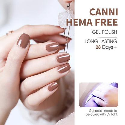 CANNI Brown Nude Gel Nail Polish Set – 6 Colors 9ml, Soak Off UV LED Kit for Winter Nude DIY Manicure