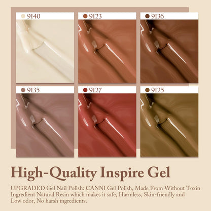 CANNI Brown Nude Gel Nail Polish Set – 6 Colors 9ml, Soak Off UV LED Kit for Winter Nude DIY Manicure