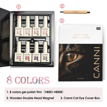 CANNI 8 Pcs Cat Eye Gel Nail Polish Set – 9 ml Magnetic Shimmer Colors
