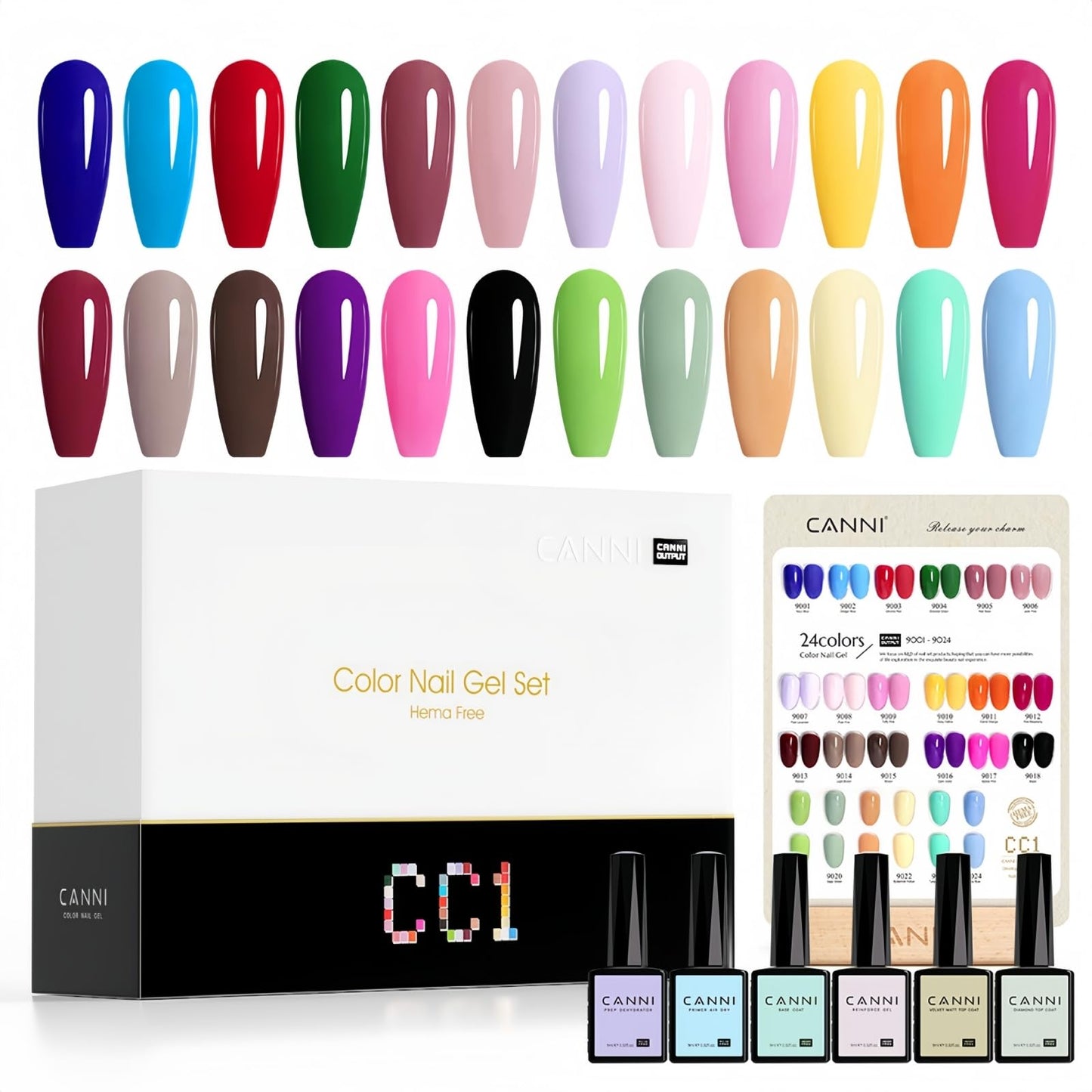 CANNI CC1 30Pcs Gel Nail Polish Set – 9ml Bottles, 30 Colors, HEMA-Free, Soak Off