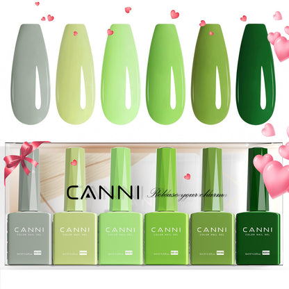 CANNI 6Pcs Emerald Green Gel Nail Polish Set – HEMA-Free, 9ml Each | Forest & Olive Shades