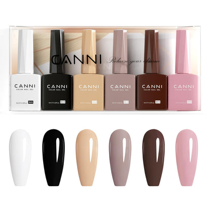 CANNI 9ml Hema-Free Gel Nail Polish Set – 6 Fall Colors (White, Black, Nude, Pink, Brown) Soak-Off LED Kit