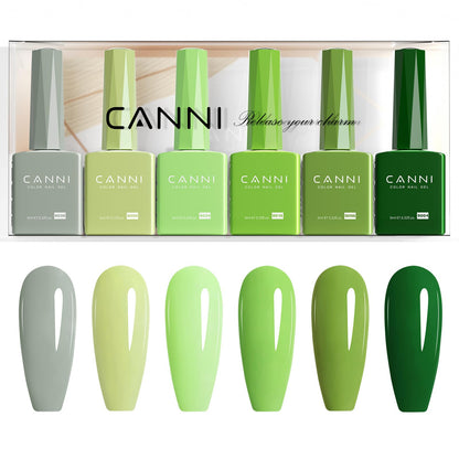 CANNI 6Pcs Emerald Green Gel Nail Polish Set – HEMA-Free, 9ml Each | Forest & Olive Shades