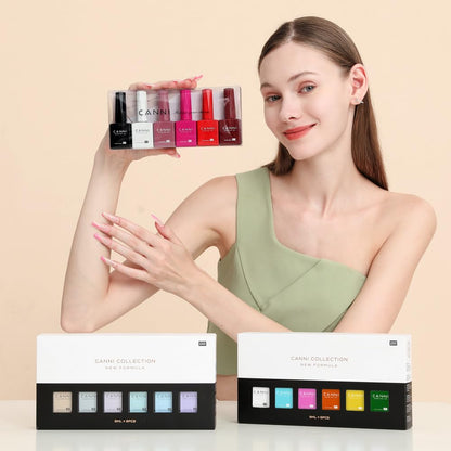 CANNI 6 Colors 9 ml Hema-Free Glitter Red Gel Nail Polish Set – Soak Off LED Gel Kit for Home Manicure