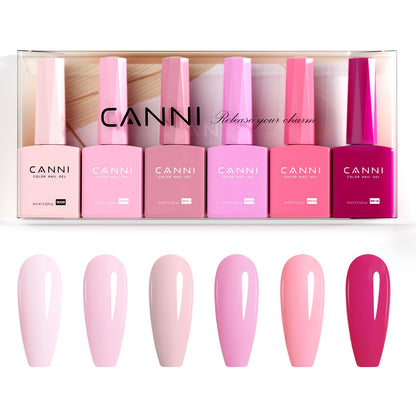 CANNI 9ml Hema-Free Gel Nail Polish Set – 6Pcs Light Pink Kit