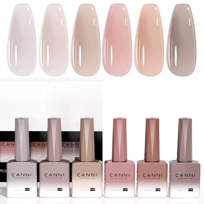 CANNI Jelly Nude Gel Nail Polish Set – 6×9ml Neutral Jelly Pink Gel Colors
