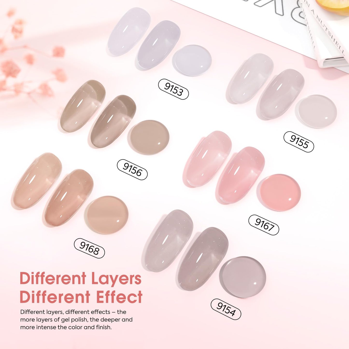 CANNI Jelly Nude Gel Nail Polish Set – 6×9ml Neutral Jelly Pink Gel Colors
