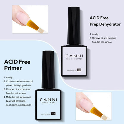 CANNI 6Pcs 9ml Hema-Free Gel Nail Polish Set – Dehydrator, Primer, Base & Top Coats