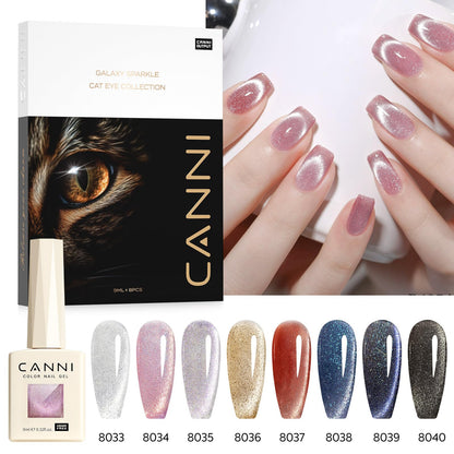 CANNI 8 Pcs 9ml Cat Eye Gel Nail Polish Set – Magnetic Shimmer Colors for DIY Salon Manicures