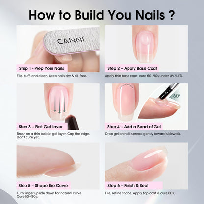 CANNI Quick Builder Nail Gel Set – 6x9ml for Nails Strengthening, Extensions & DIY Home Manicure