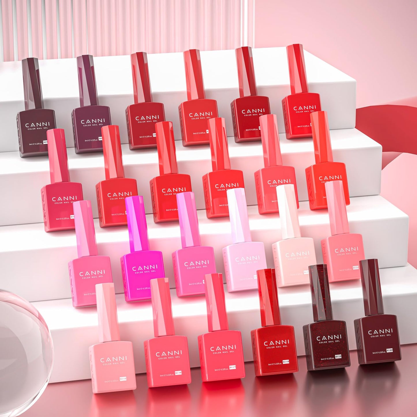 CANNI 30-Pcs Red Gel Nail Polish Set – 9ml, Fire to Burgundy, Soak-Off UV/LED