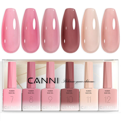 CANNI Rubber Base Gel Nail Polish Set – 6x9ml Transparent Pink Rubber Base for Nails | Soak-Off LED Manicure Kit