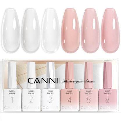 CANNI Rubber Base Gel Nail Polish Set – 6x9ml, Soak-Off, At-Home Salon Kit