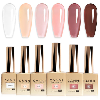 CANNI 9ml Hema-Free Jelly Gel Nail Polish Set – 6Pcs Nude Pink Milky White | Soak-Off LED Manicure Kit
