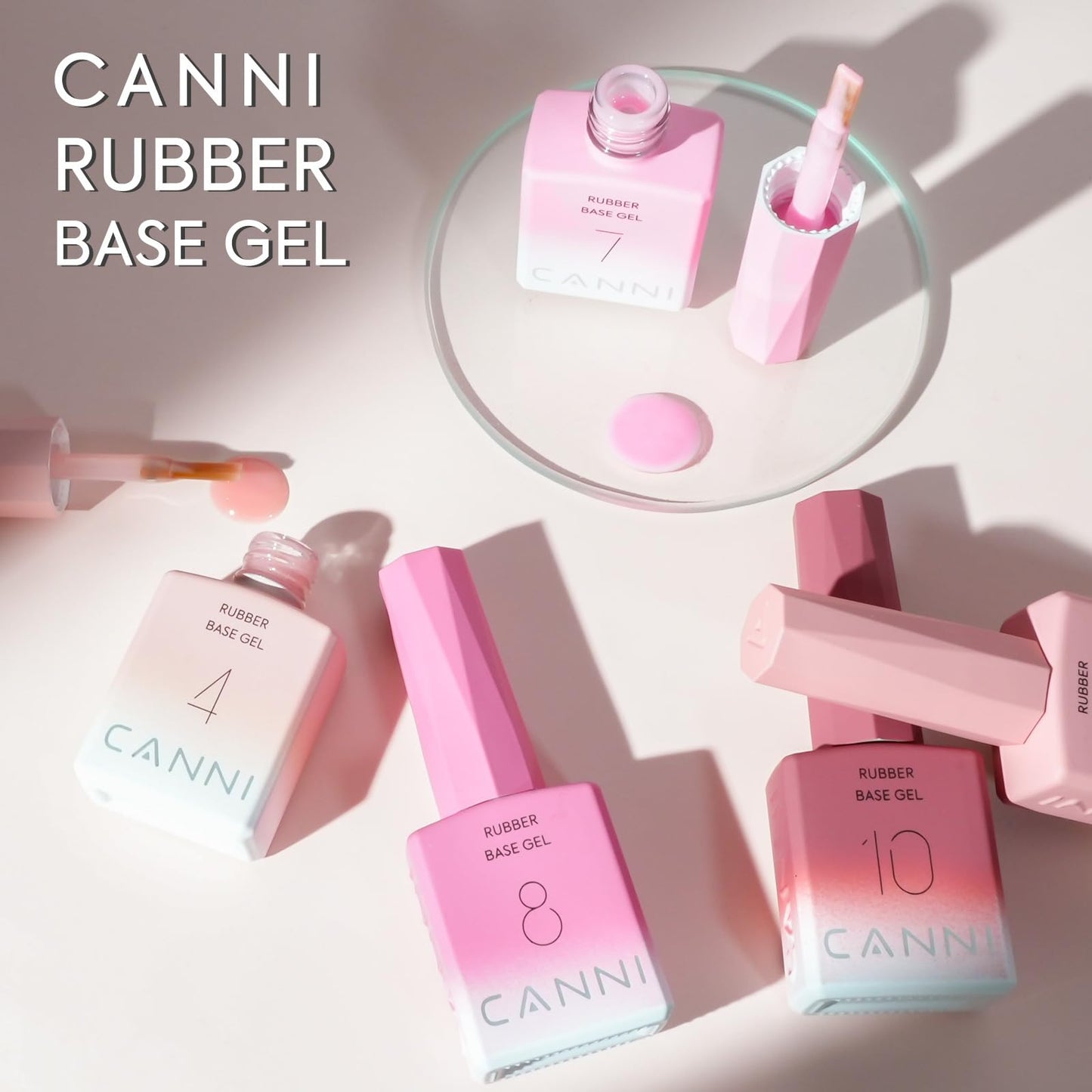 CANNI Rubber Base Gel Nail Polish Set – 6x9ml Transparent Pink Rubber Base for Nails | Soak-Off LED Manicure Kit