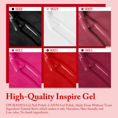CANNI Gel Nail Polish Set – 6 Classic Colors (9ml) | HEMA-Free, Low Odor, UV/LED Cure
