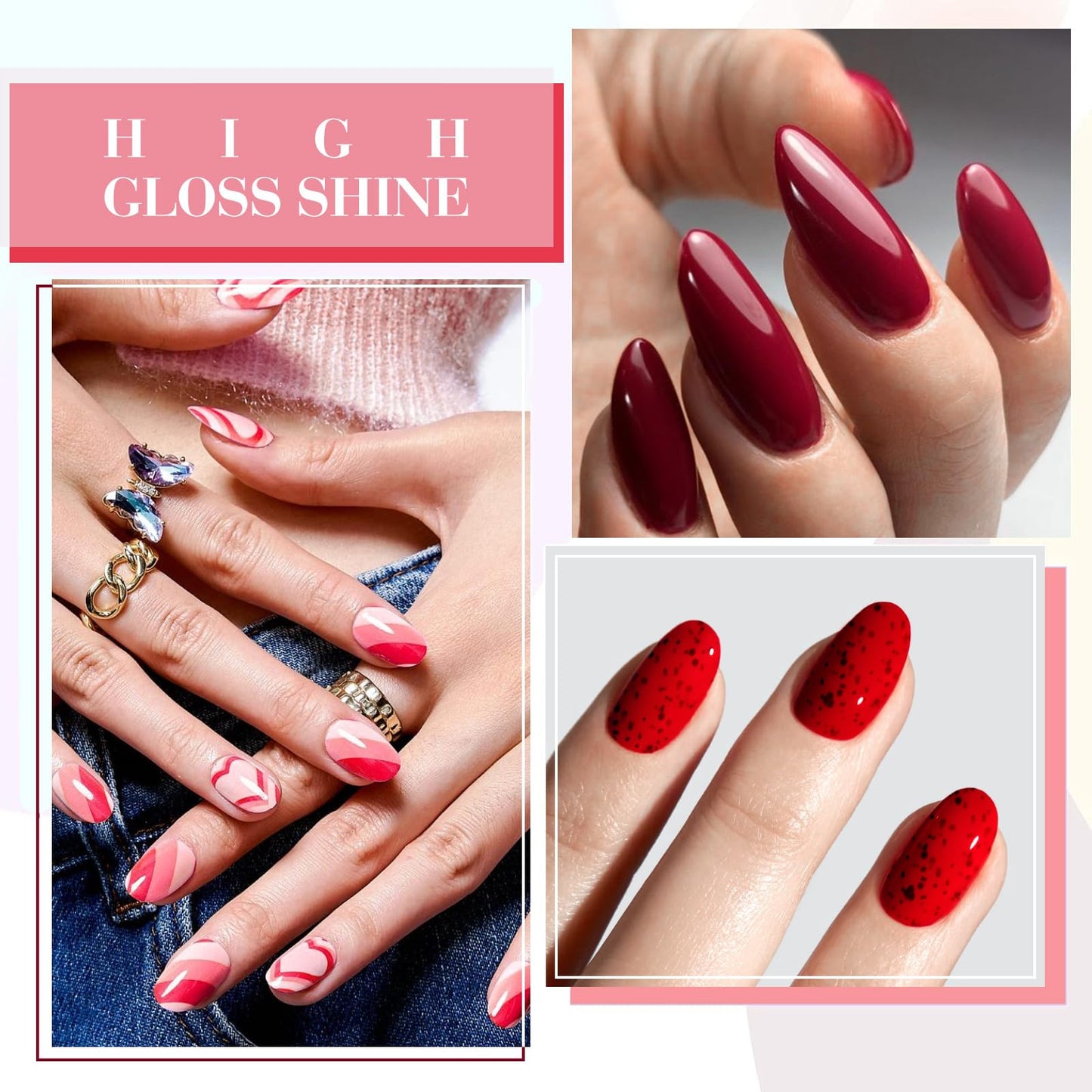 CANNI 6 Colors 9 ml Hema-Free Glitter Red Gel Nail Polish Set – Soak Off LED Gel Kit for Home Manicure