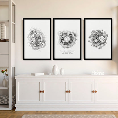 Canvas Painting Wall Decor | Set of 3 Abstract Clocks Wall art Prints