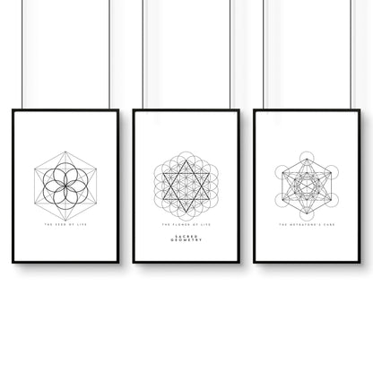 Canvas Pictures For Living Room | Set of 3 Sacred Geometry Wall art Prints