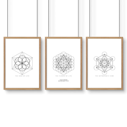 Canvas Pictures For Living Room | Set of 3 Sacred Geometry Wall art Prints