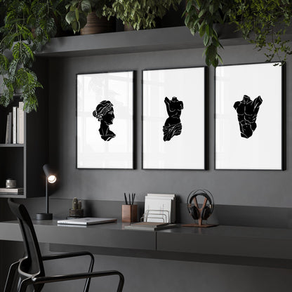 Canvas Wall Hanging | Set of 3 Sculpture Wall art Prints