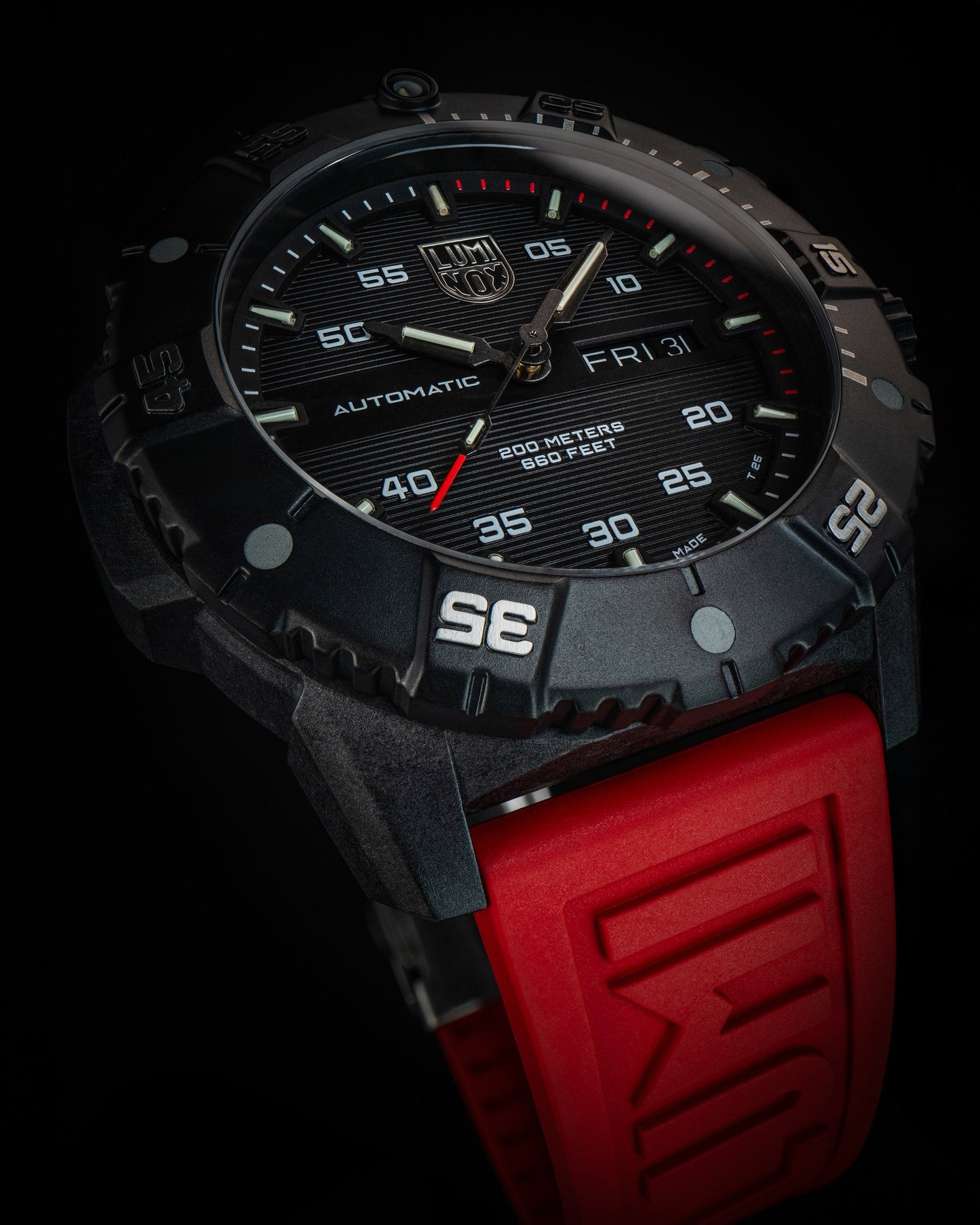 Luminox Master Carbon SEAL Automatic 45 mm Military Dive Watch - Black Dial Red Strap
