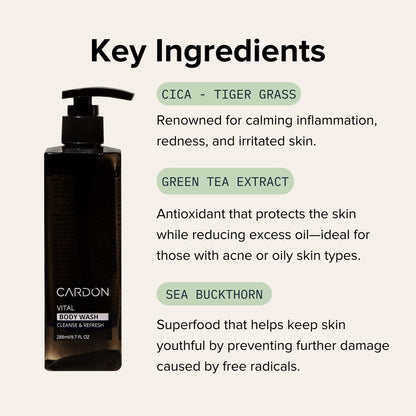 Cardon Acne Clearing Men's Body Wash – Korean Skincare with Green Tea, Sea Buckthorn & Cica