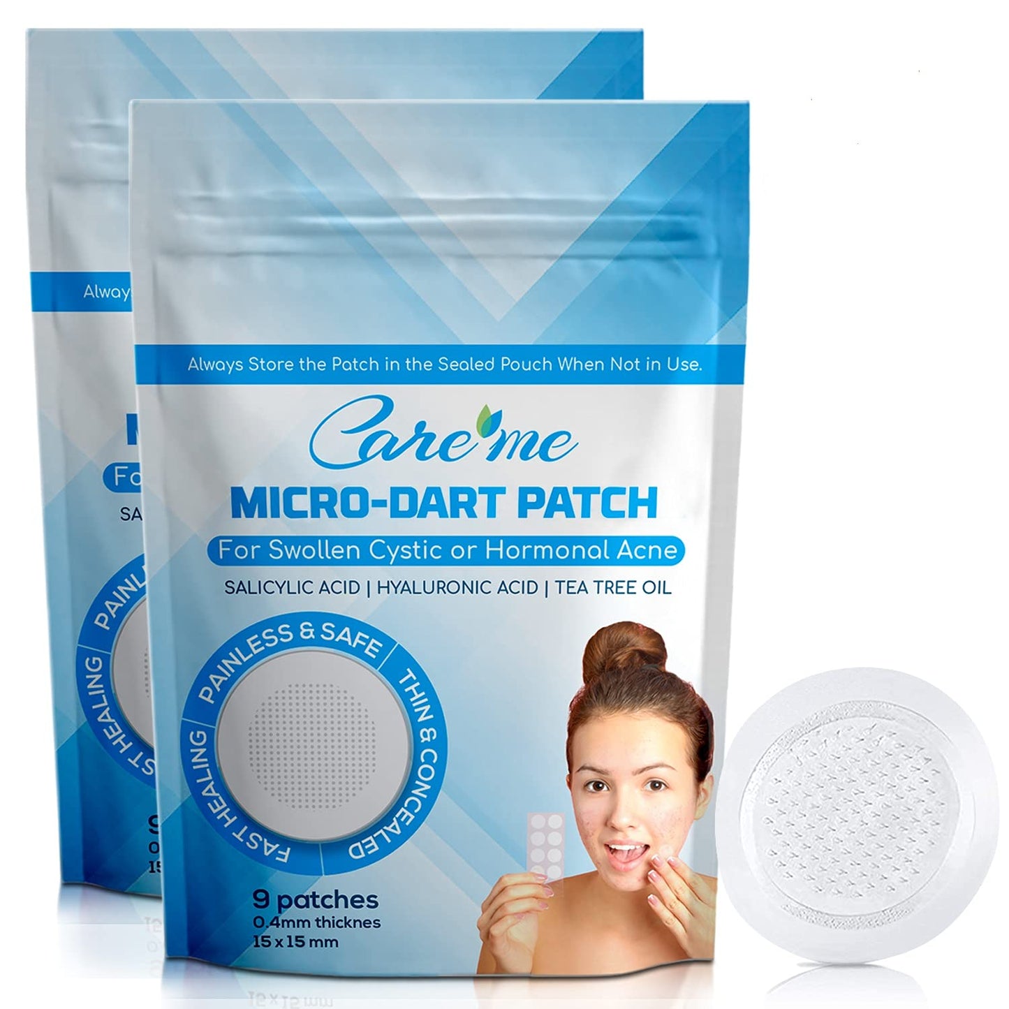 Care Me Microdart Acne Patch — 173 Micropoints, 2-Pack (18 Stickers) for Cystic & Hormonal Acne