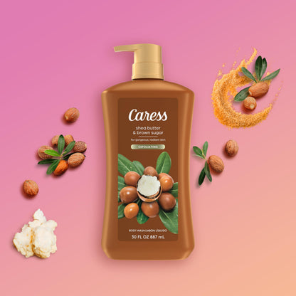 Caress Body Wash – Shea Butter & Brown Sugar 2-Pack (30 oz) | Moisturizing Exfoliating Shower Gel