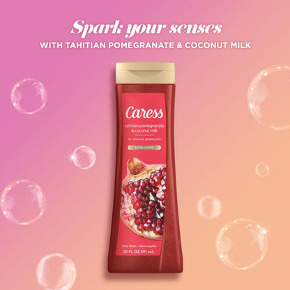 Caress Tahitian Pomegranate & Coconut Milk Body Wash – 20oz Twin Pack | Moisturizing & Exfoliating
