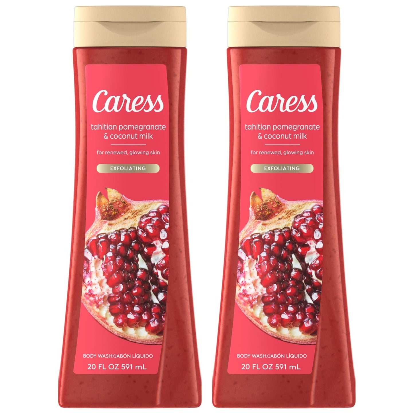 Caress Tahitian Pomegranate & Coconut Milk Body Wash – 20oz Twin Pack | Moisturizing & Exfoliating