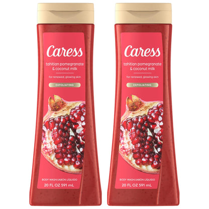 Caress Tahitian Pomegranate & Coconut Milk Body Wash – 20oz Twin Pack | Moisturizing & Exfoliating